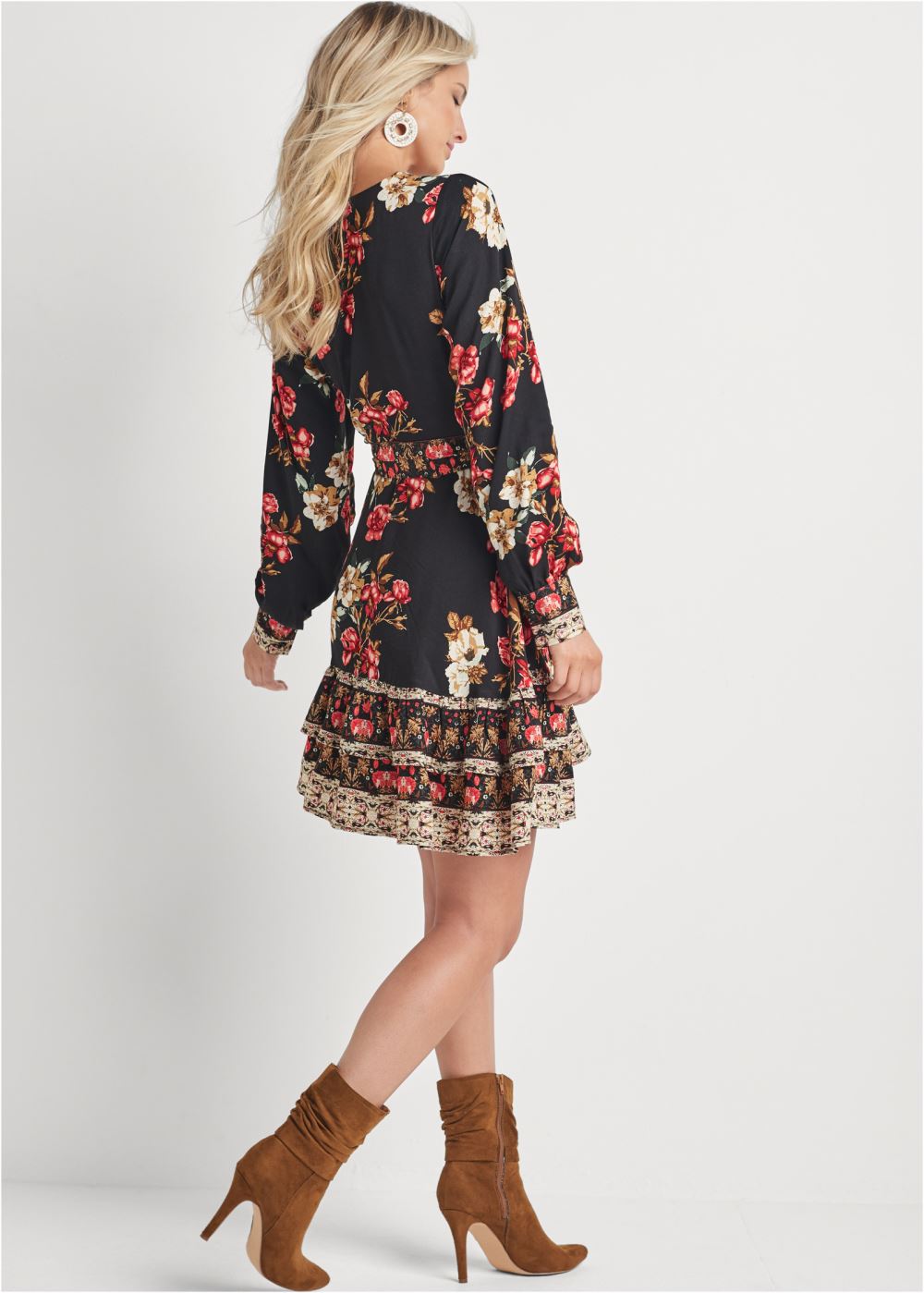 Venus Floral Print Mini Dress - Black Multi