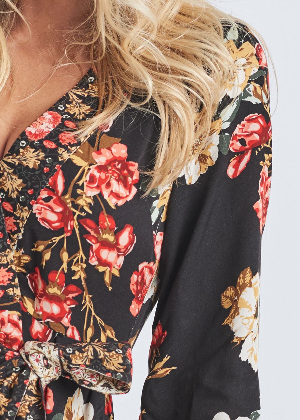 Venus Floral Print Mini Dress - Black Multi