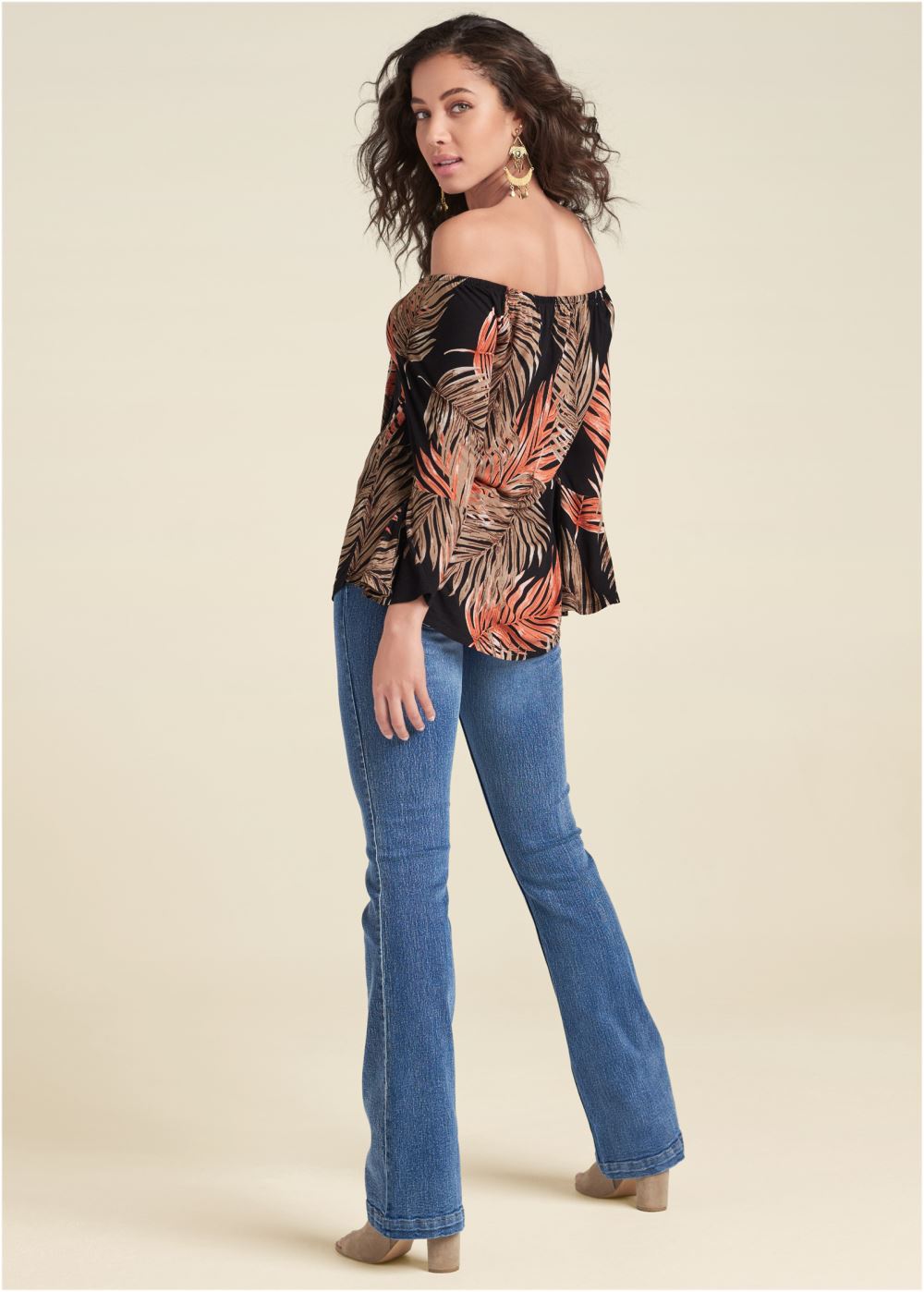 Venus Off-The-Shoulder Floral Top in Black & Orange