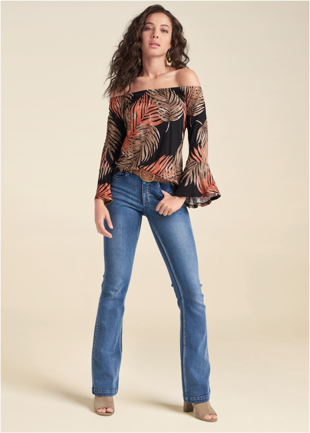 Venus Off-The-Shoulder Floral Top in Black & Orange