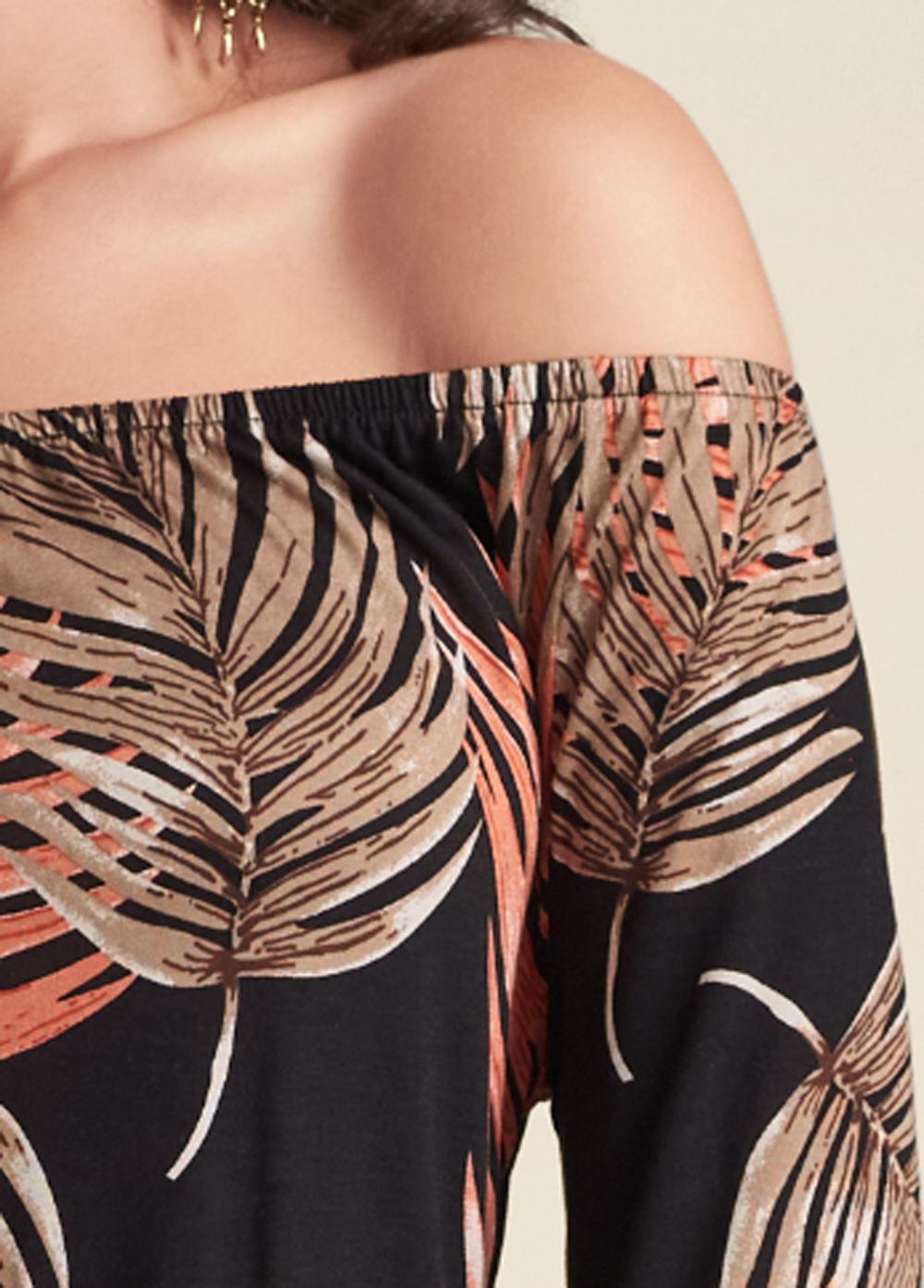 Venus Off-The-Shoulder Floral Top in Black & Orange