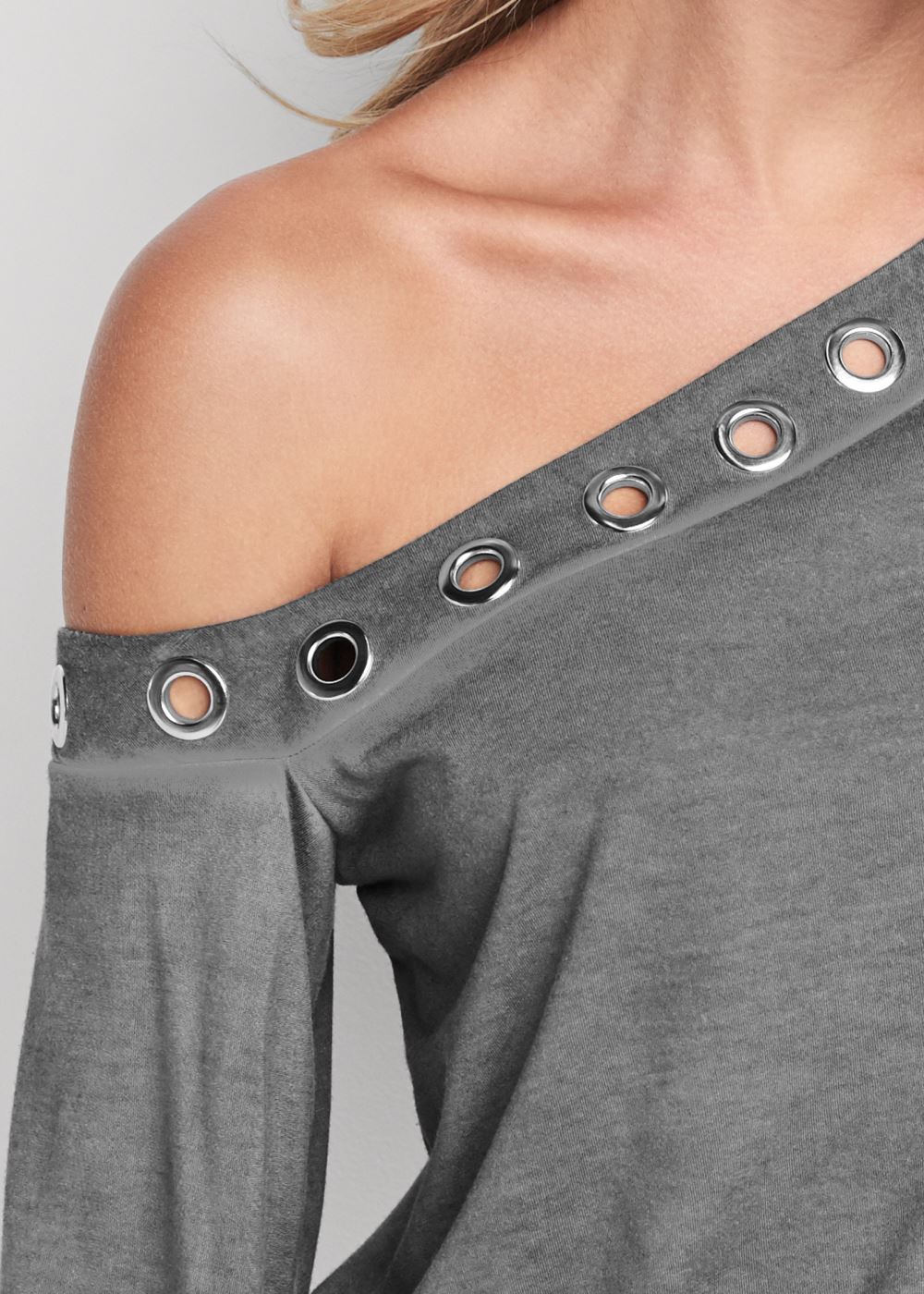 Venus One-Shoulder Grommet Top in Grey