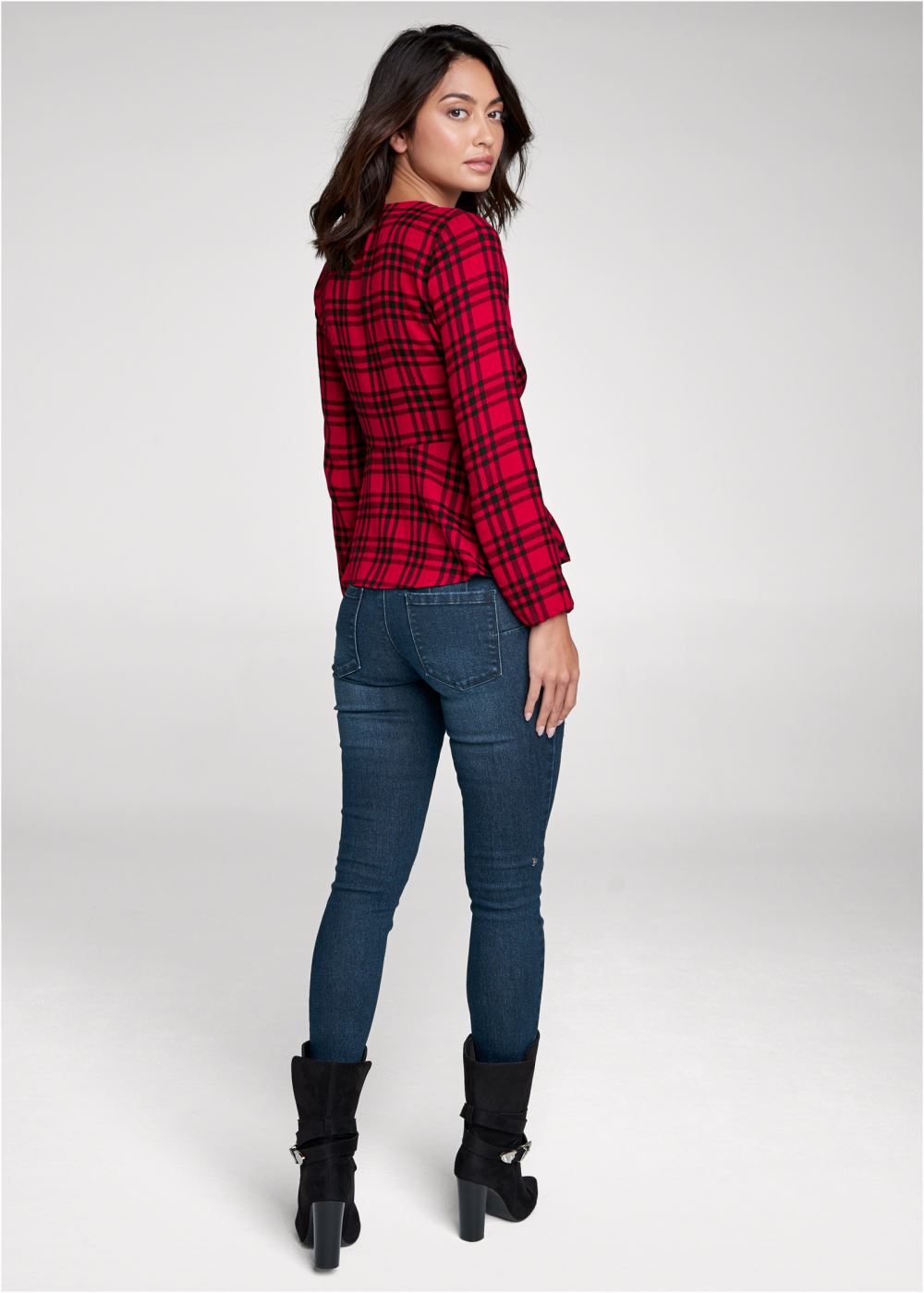 Venus Plaid Ring Detail Top in Red Multi