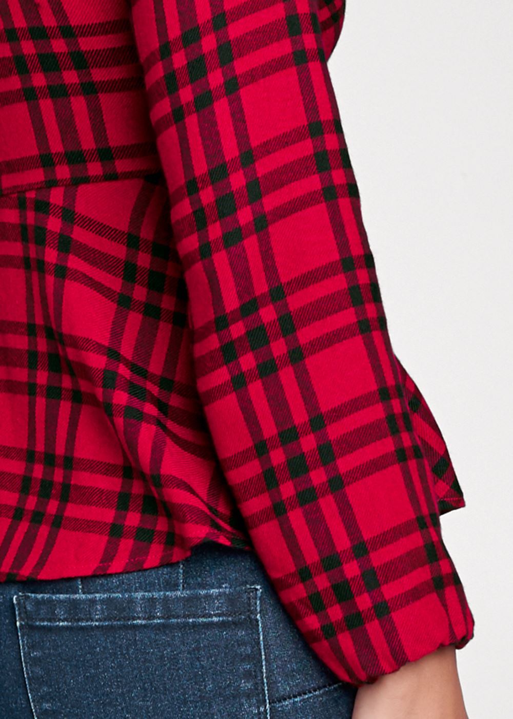 Venus Plaid Ring Detail Top in Red Multi