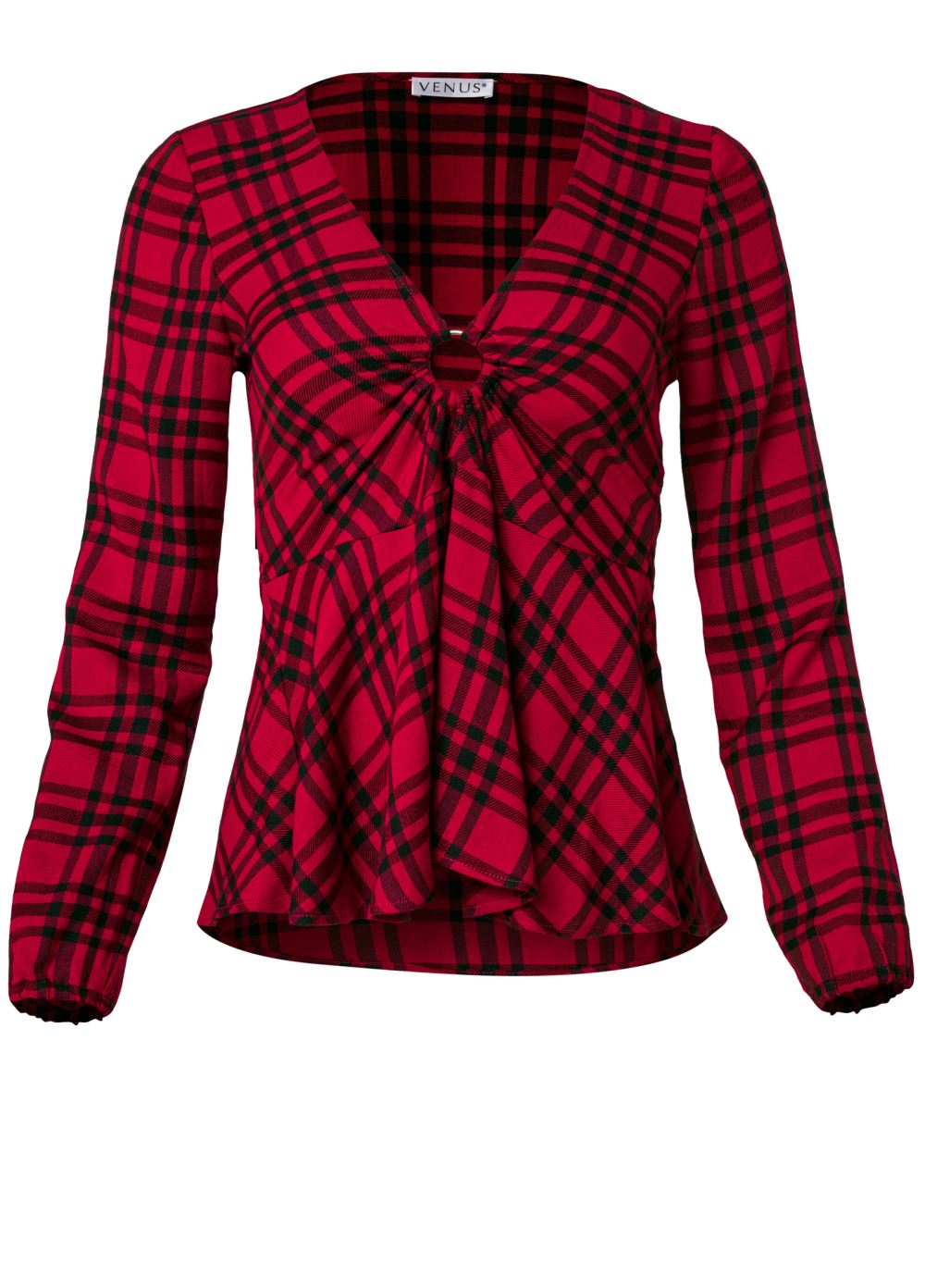 Venus Plaid Ring Detail Top in Red Multi