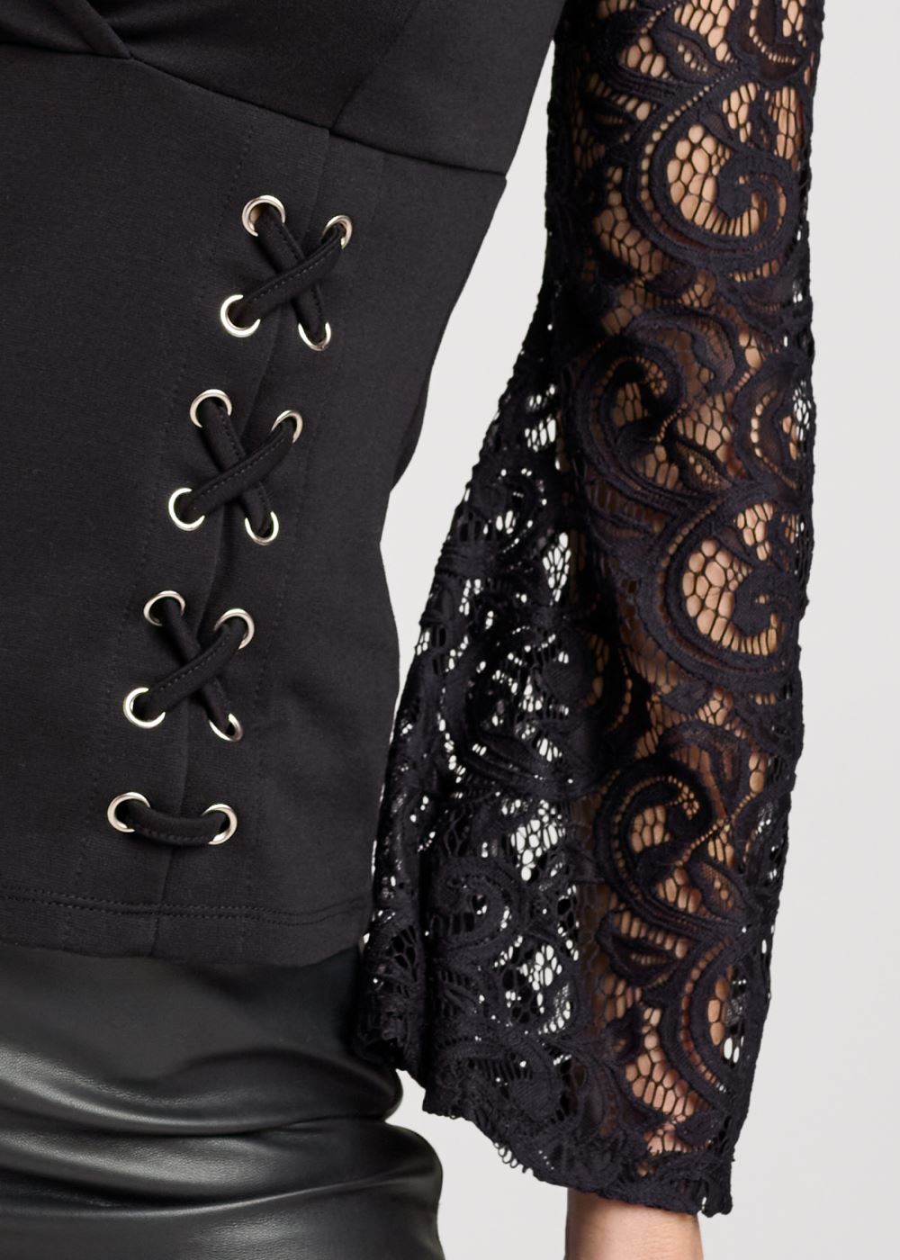 Venus Grommet Lace Sleeve Top in Black