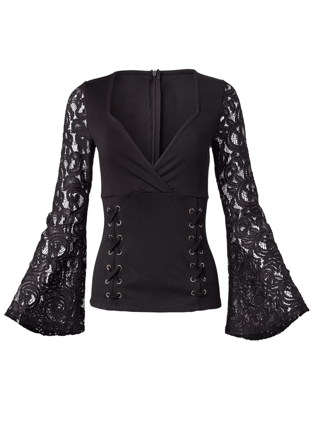 Venus Grommet Lace Sleeve Top in Black