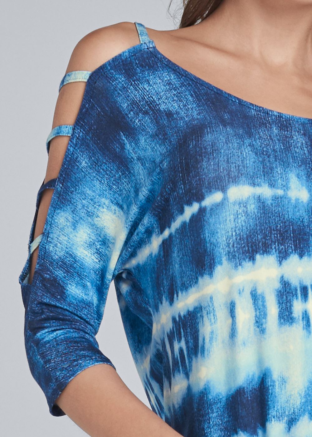 Venus Printed Sleeve Detail Top in Blue Multi