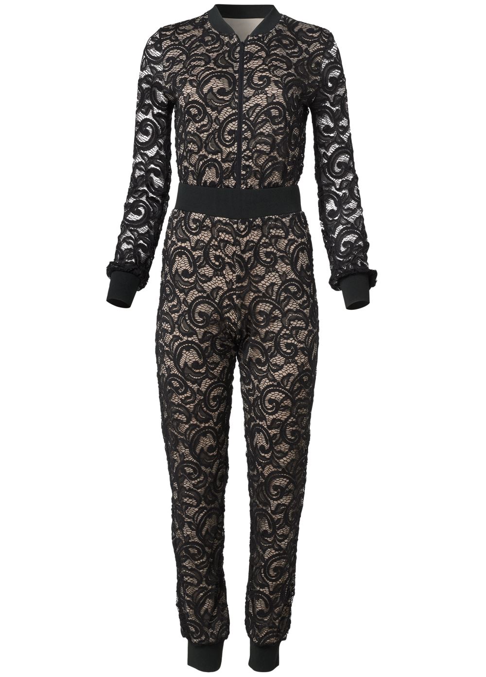 Venus Lace Jogger Jumpsuit in Black