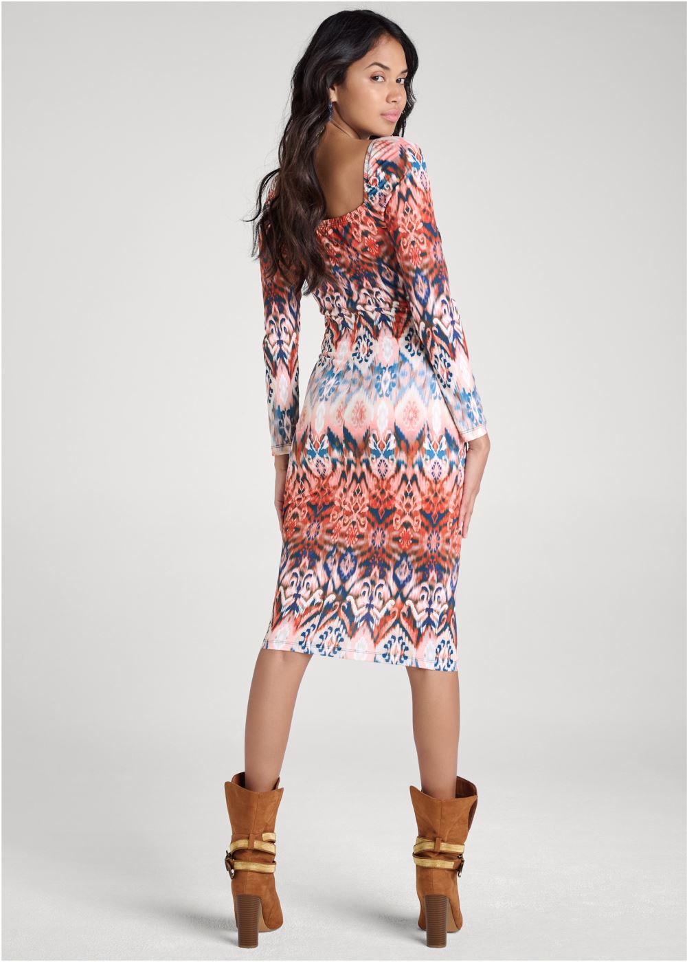 Venus Printed Bodycon Dress - Orange Multi