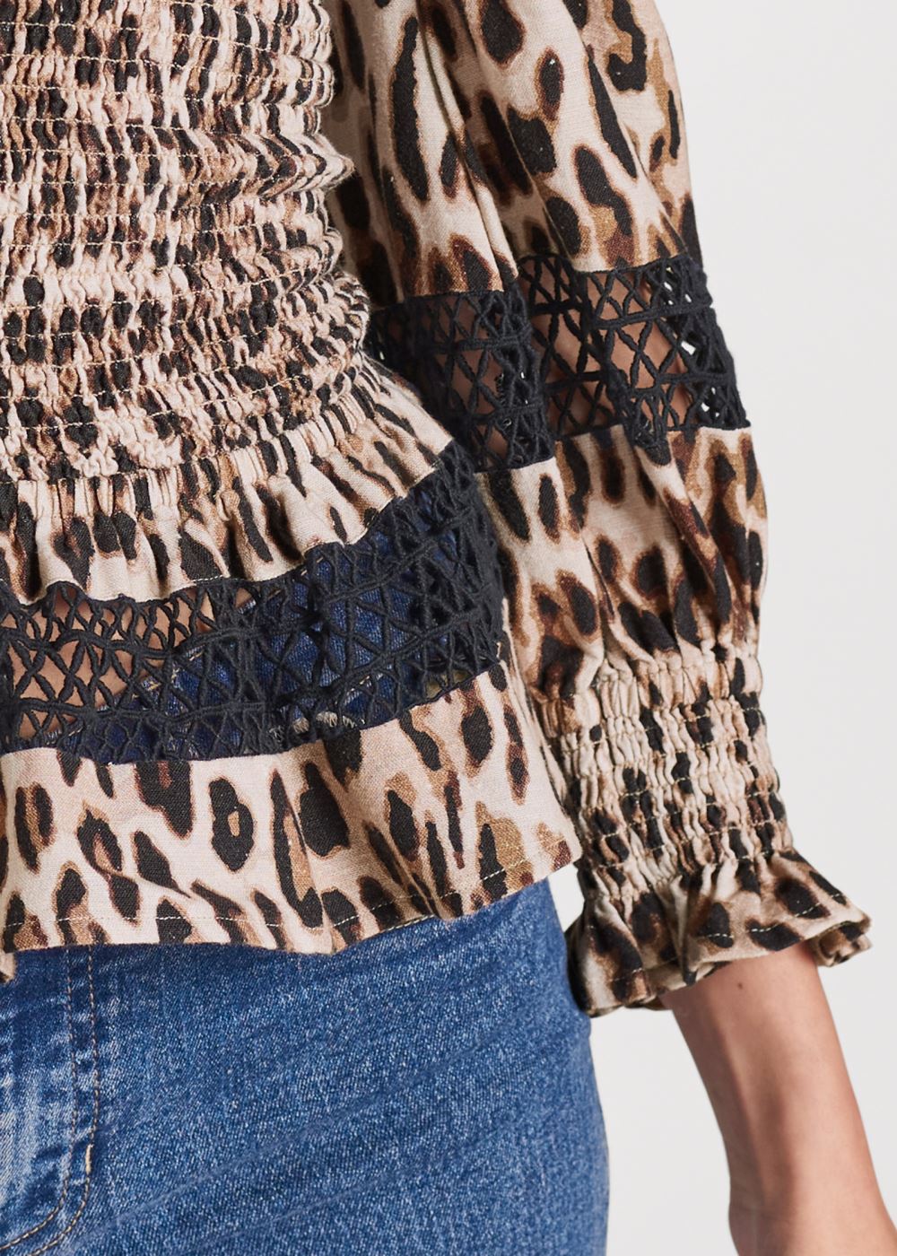 Venus Sand Dune Linen Cheetah Top in Brown Multi