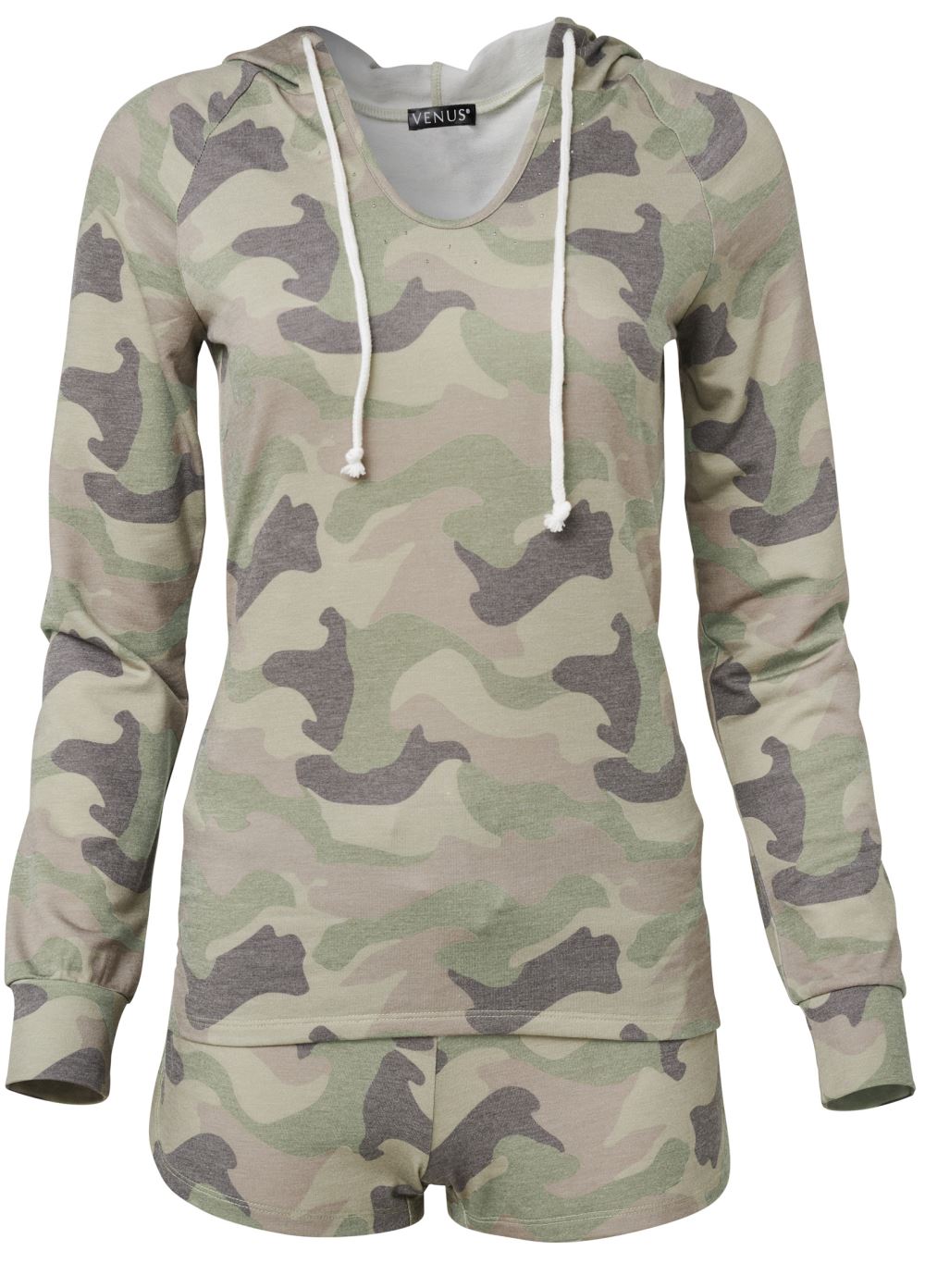 Venus Lounge Hoodie Shorts Set - Green Multi