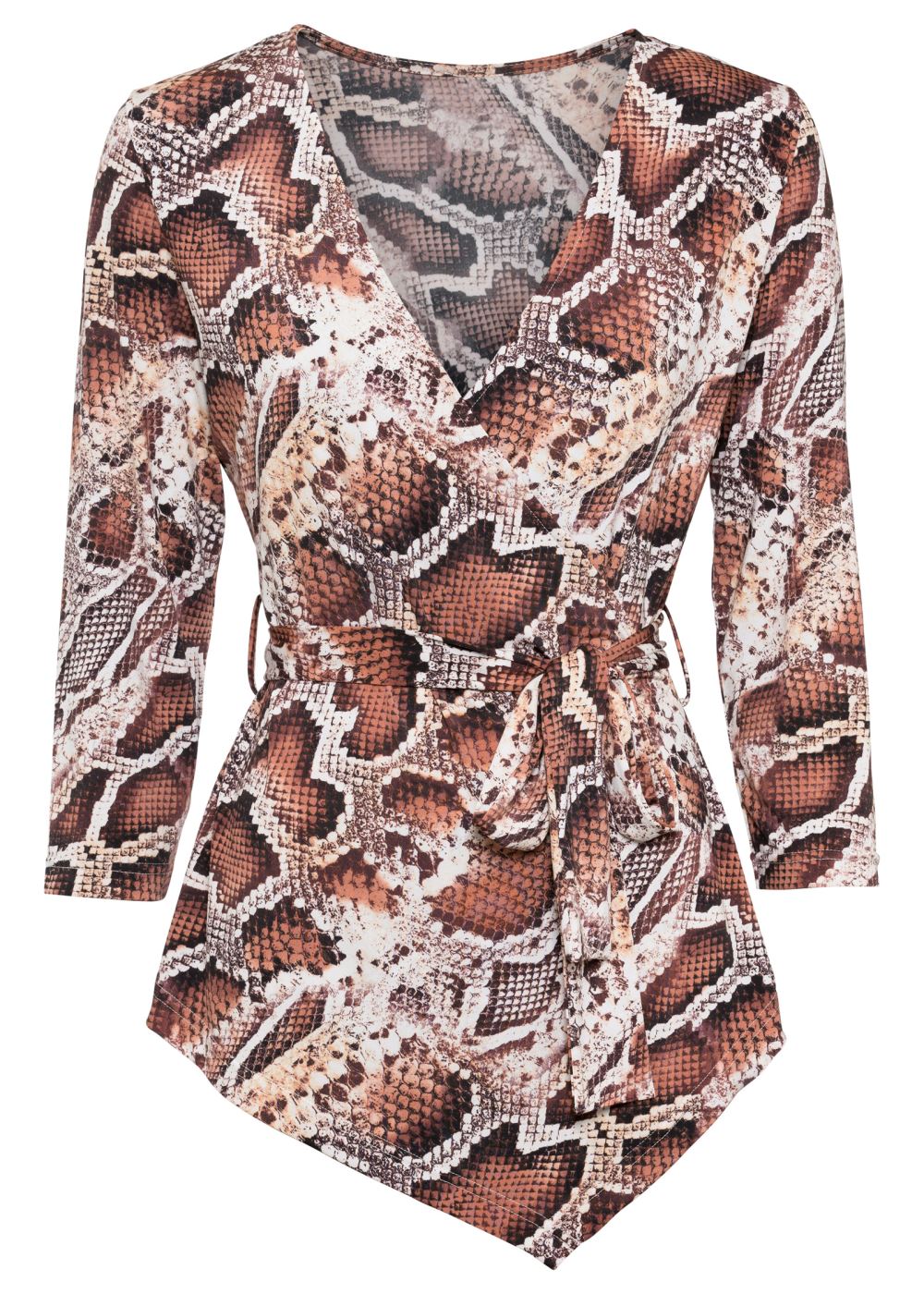 Venus Python Print Top in Beige Multi