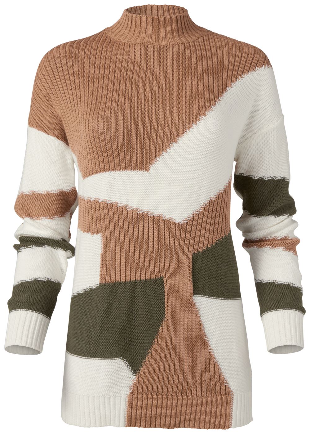 Venus VENUS | Patchwork Mock-Neck Sweater in Tan Multi