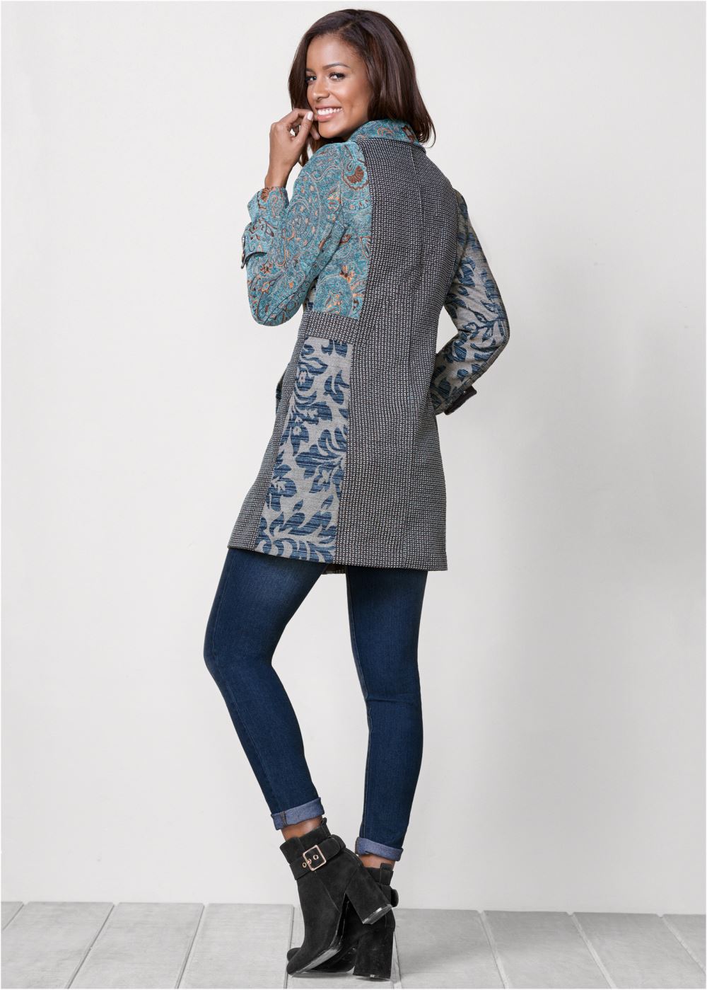 Venus Mixed Print Coat in Multi