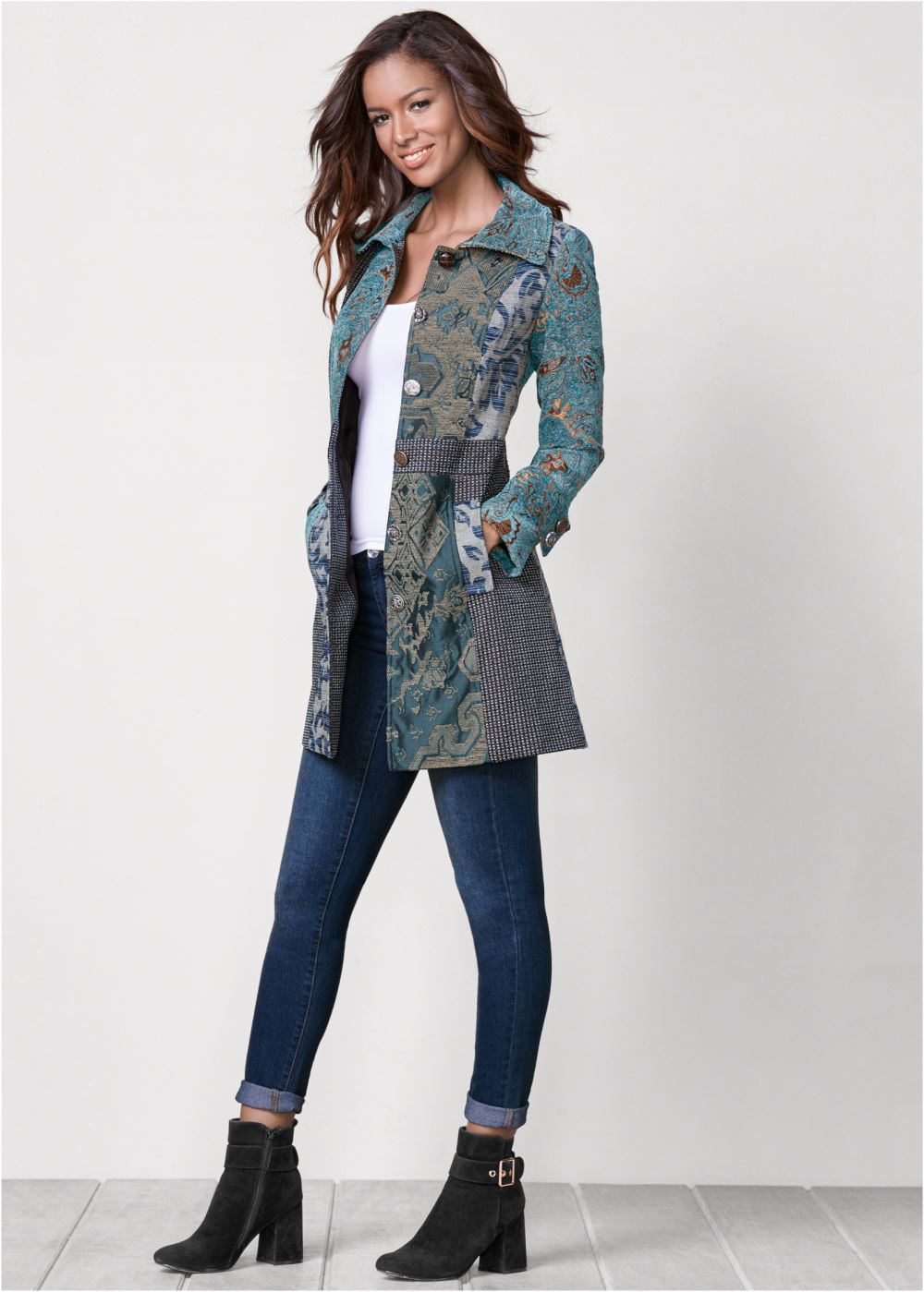 Venus Mixed Print Coat in Multi