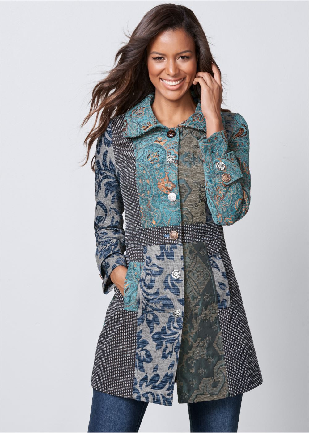 Venus Mixed Print Coat in Multi