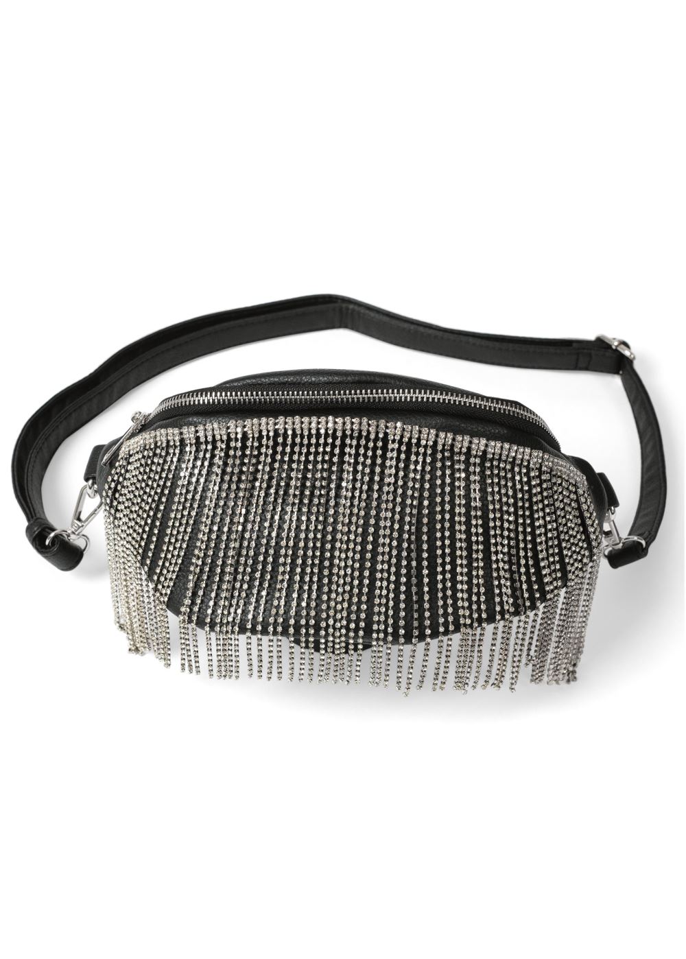 Venus Rhinestone Fringe Fanny Pack in Black