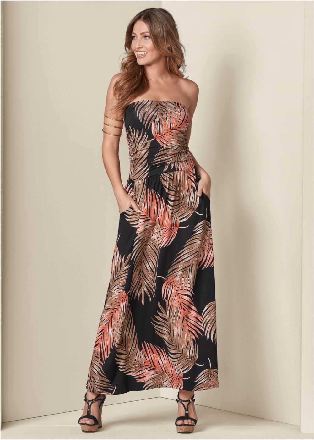 Venus Strapless Maxi Dress - Black Multi