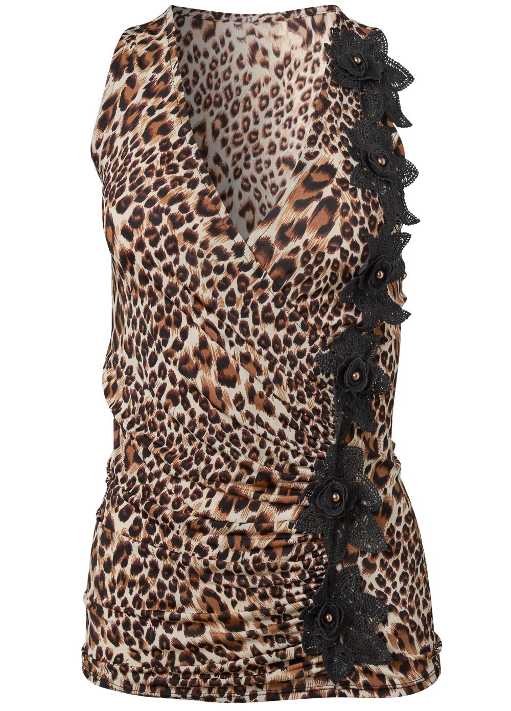 Venus Leopard Floral Applique Top in Brown Multi