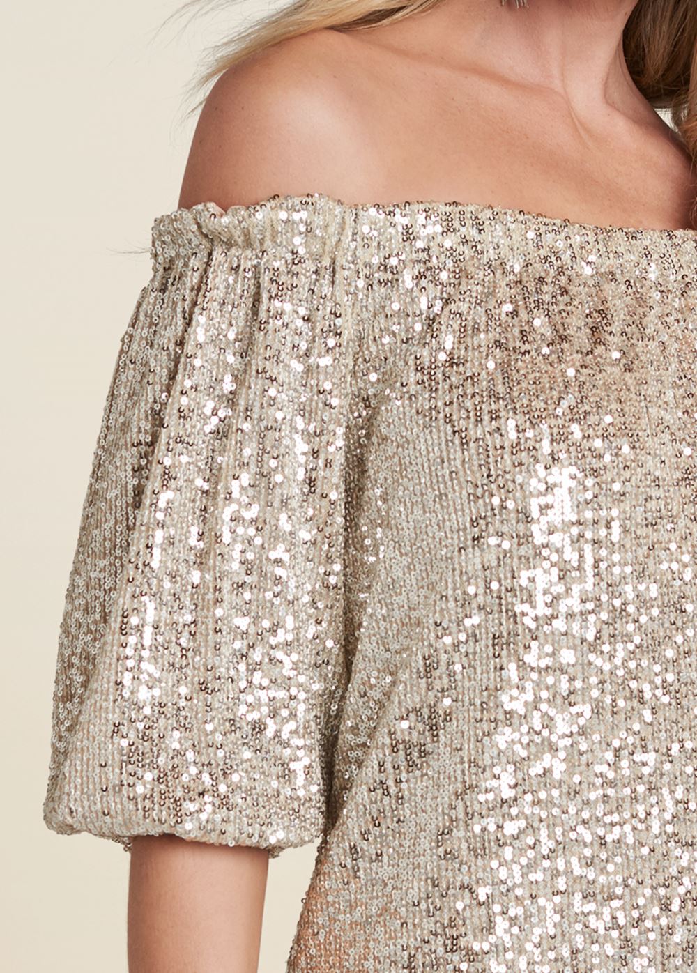 Venus Sequin Off-The-Shoulder Dress - Silver