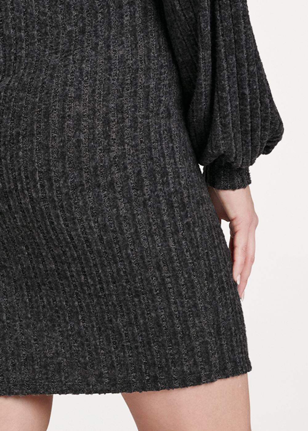 Venus Ribbed Hacci Button Dress in Black