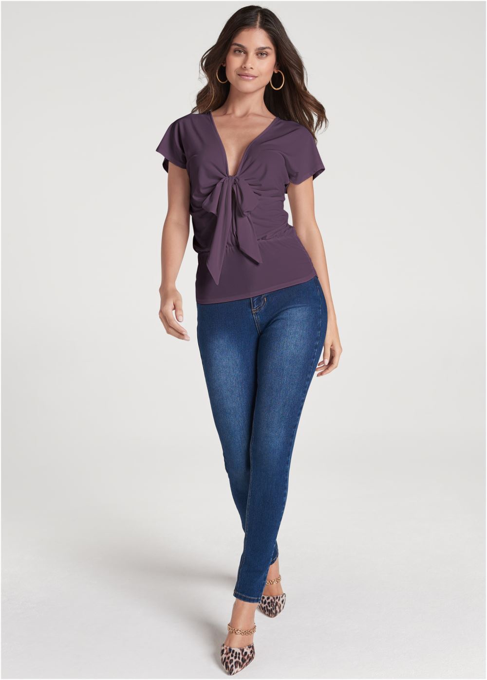 Venus Bow Detail Top in Dark Wine