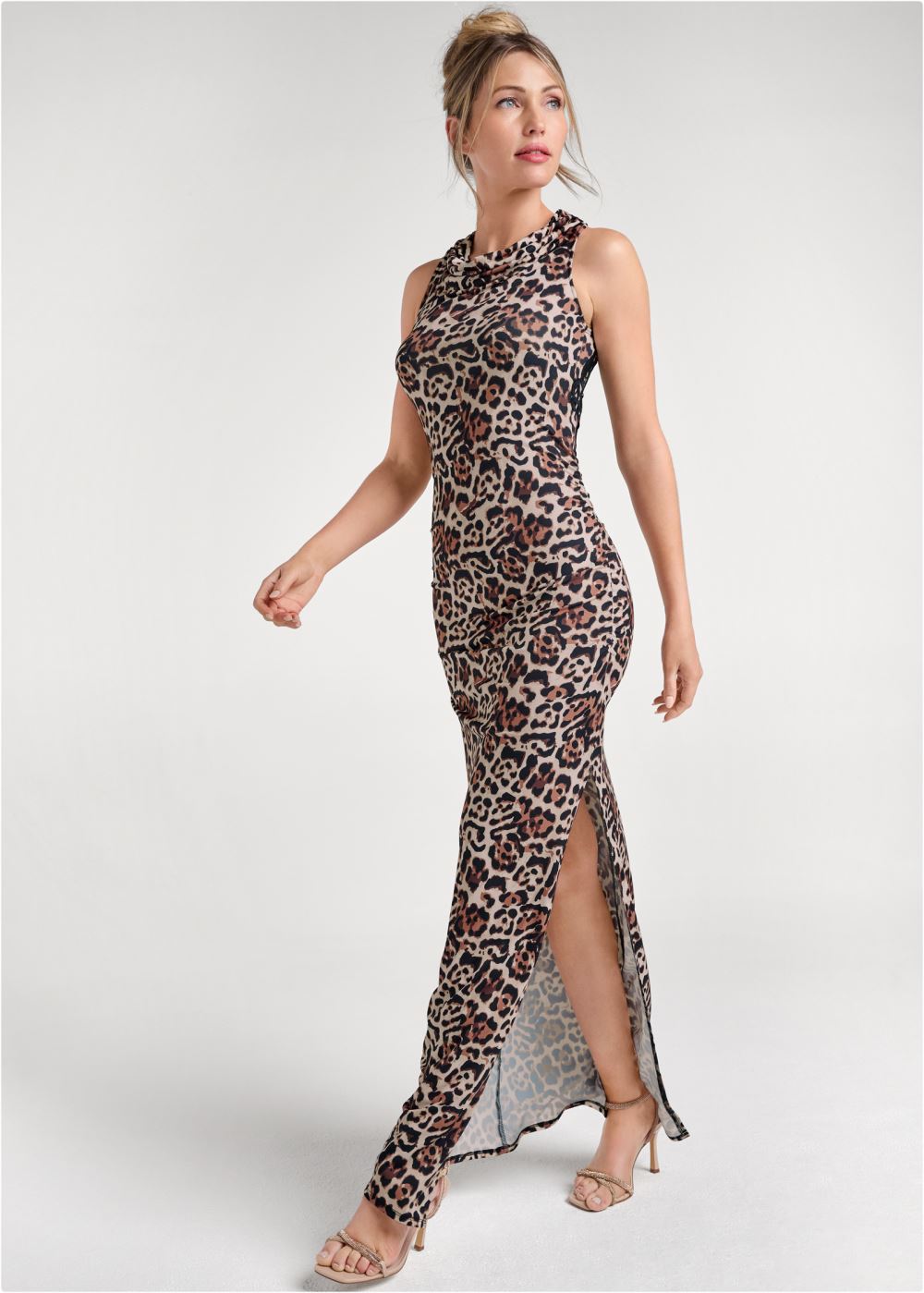 Venus Crochet Back Leopard Dress - Off White Multi