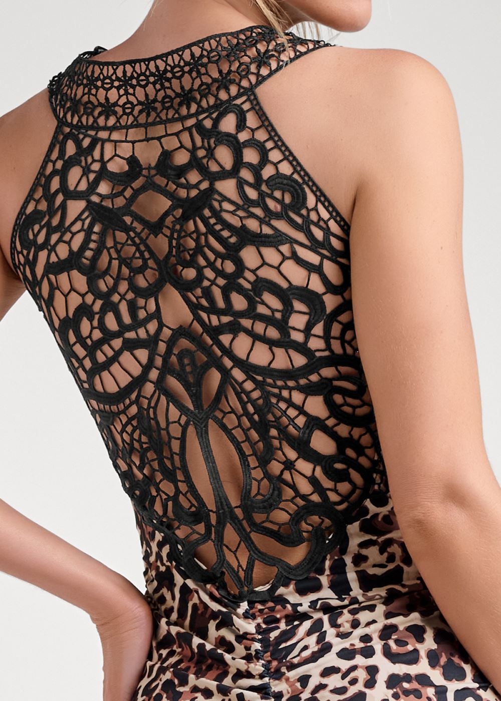 Venus Crochet Back Leopard Dress - Off White Multi