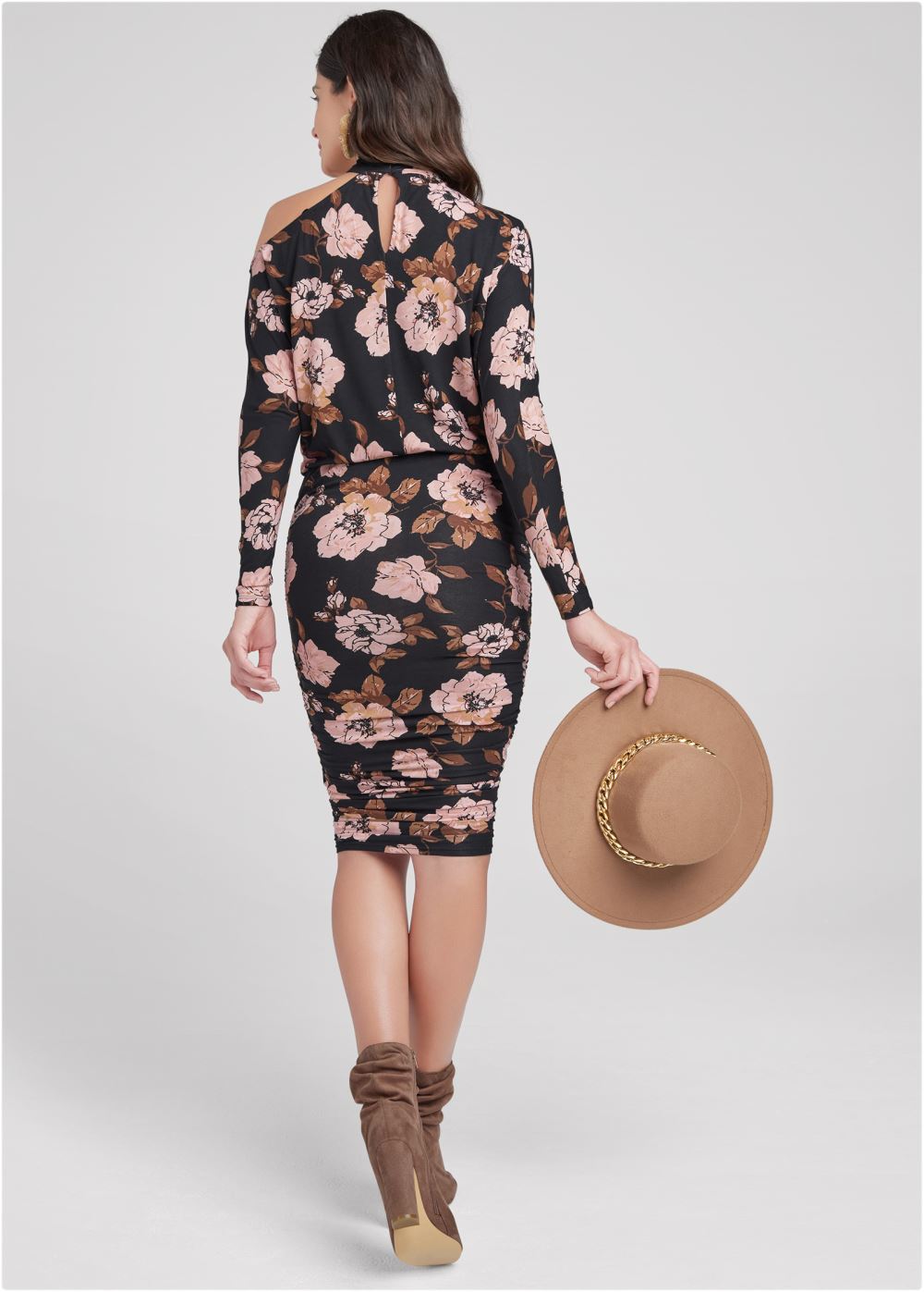 Venus Ruched Midi Dress - Black Multi