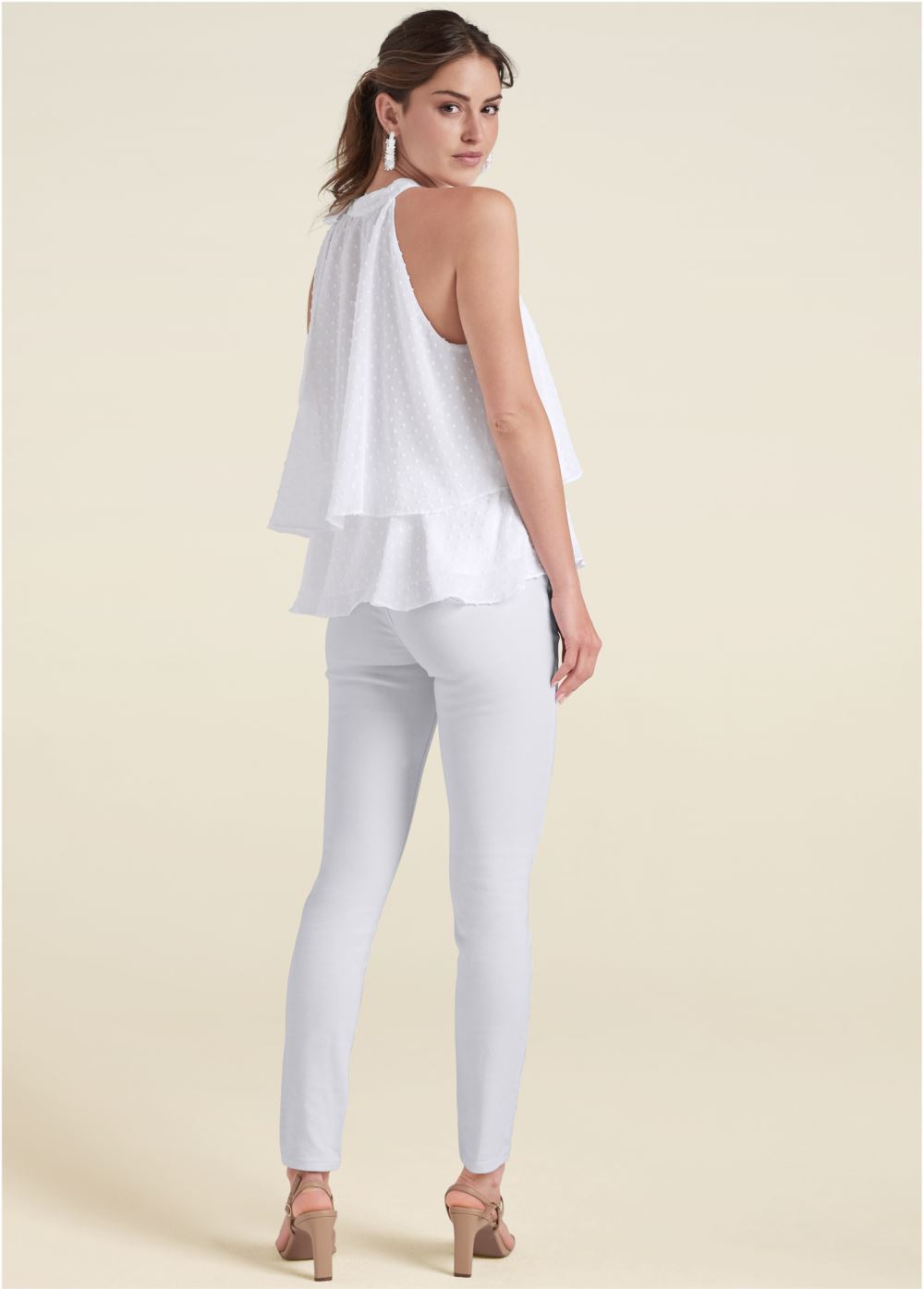 Venus Swiss Dot Mock-Neck Top in White
