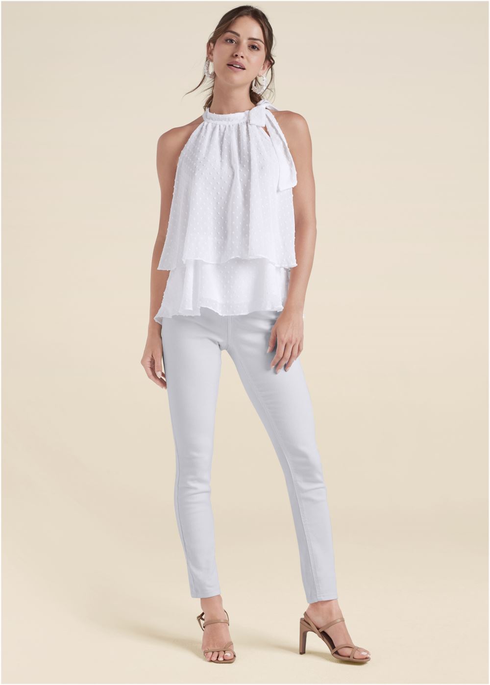 Venus Swiss Dot Mock-Neck Top in White