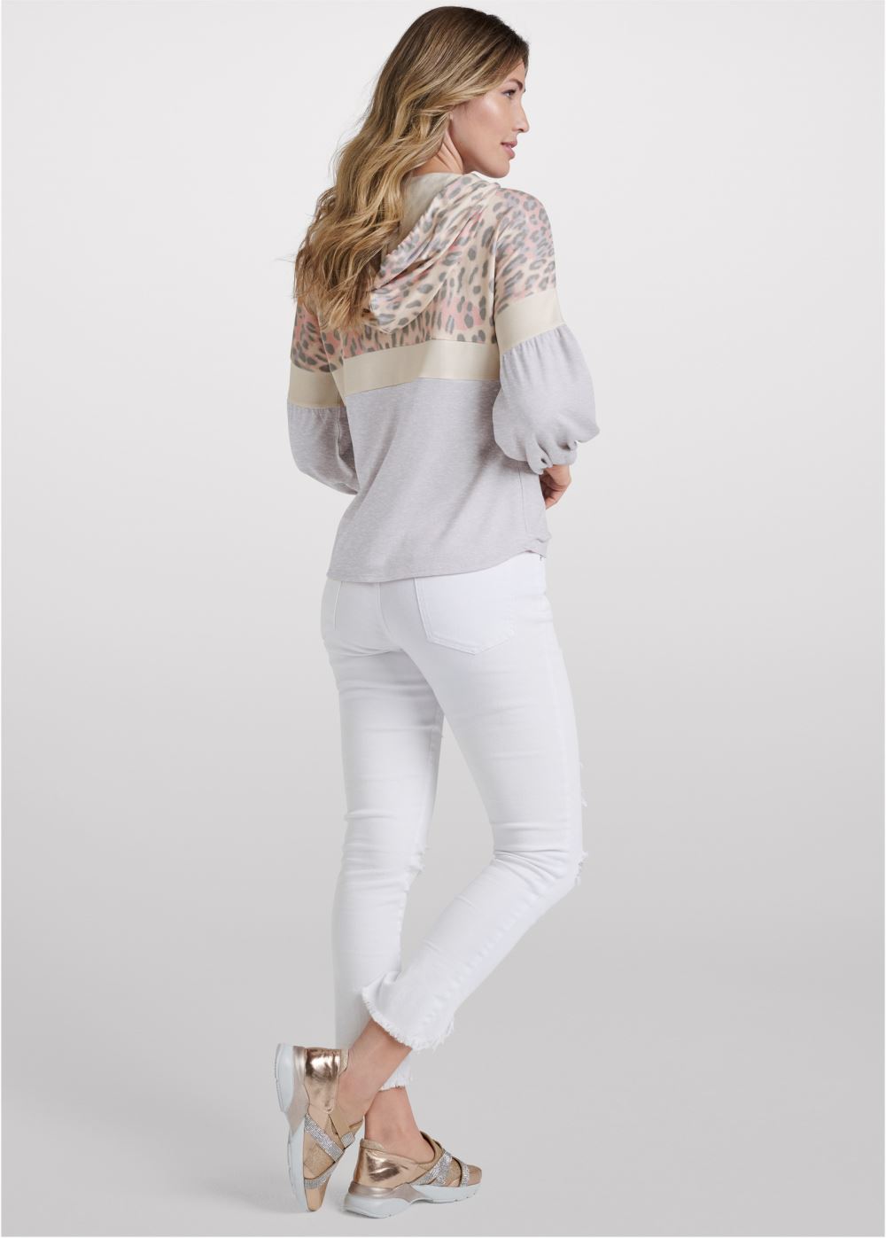 Venus Cozy Leopard Print Hoodie in Grey Multi