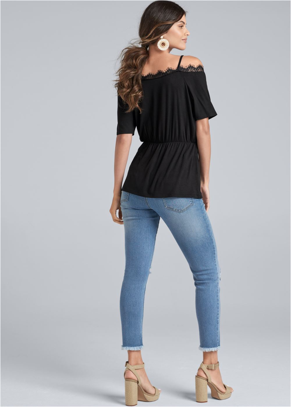 Venus Cold-Shoulder Lace Top in Black