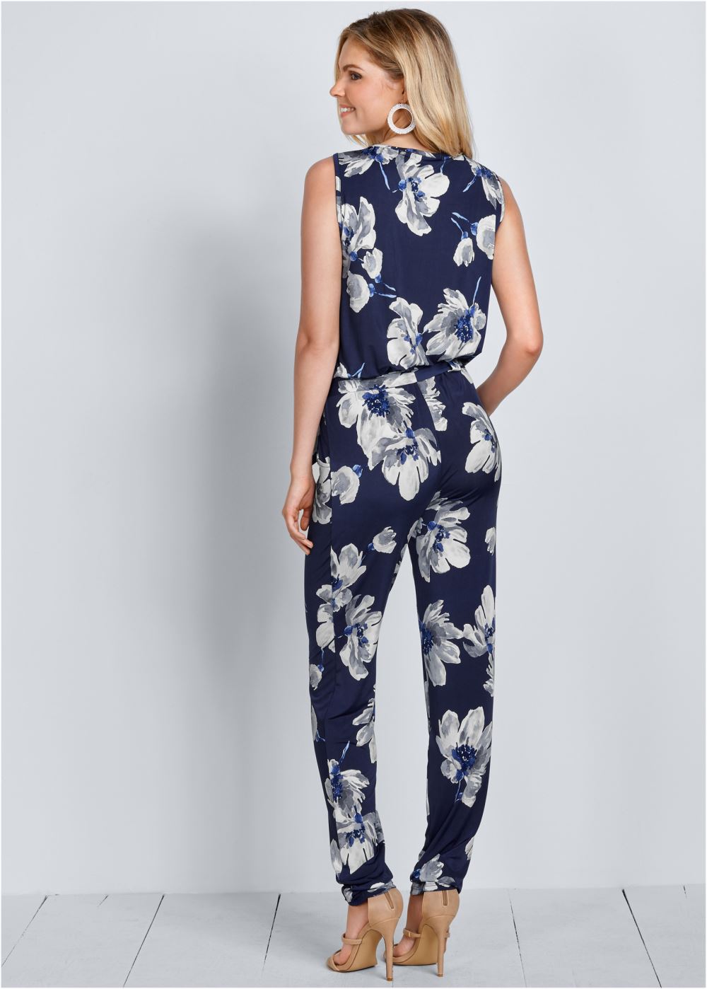 Venus Floral Print Jumpsuit in Navy Multi