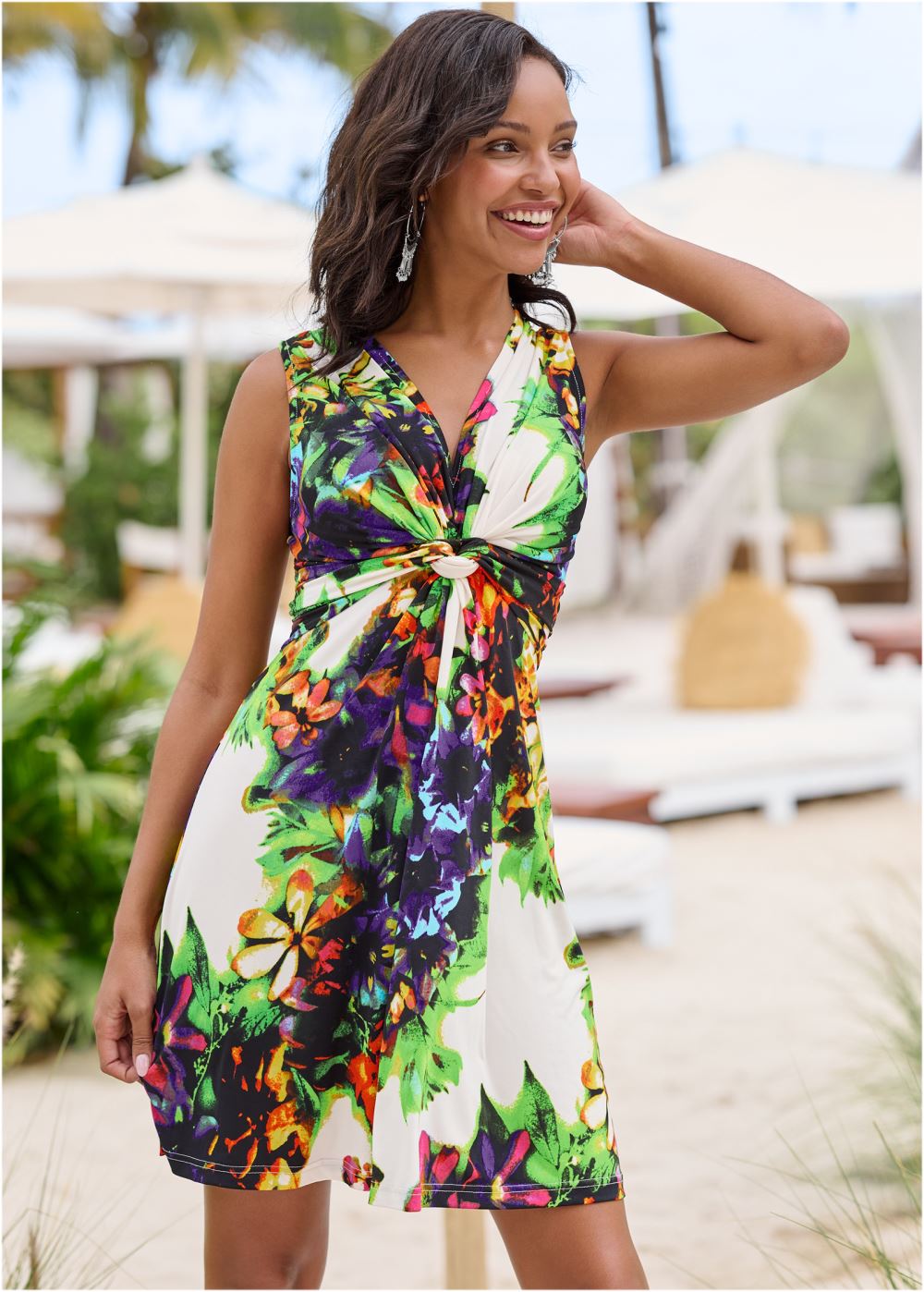 Venus Floral Print Tie-Back Dress - Blue Multi