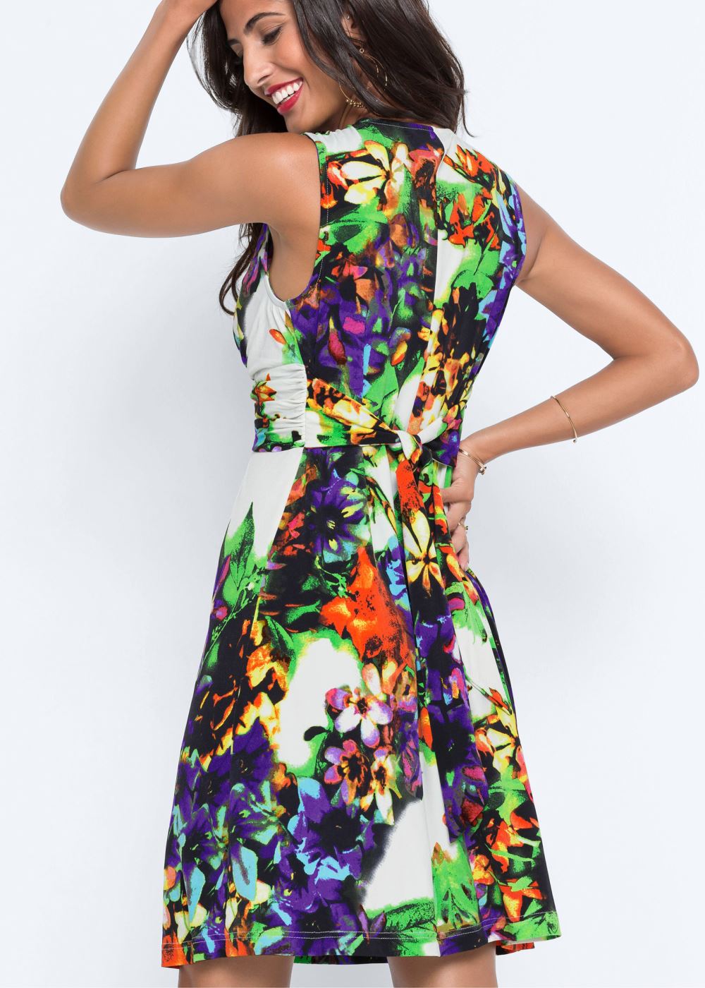 Venus Floral Print Tie-Back Dress - Blue Multi