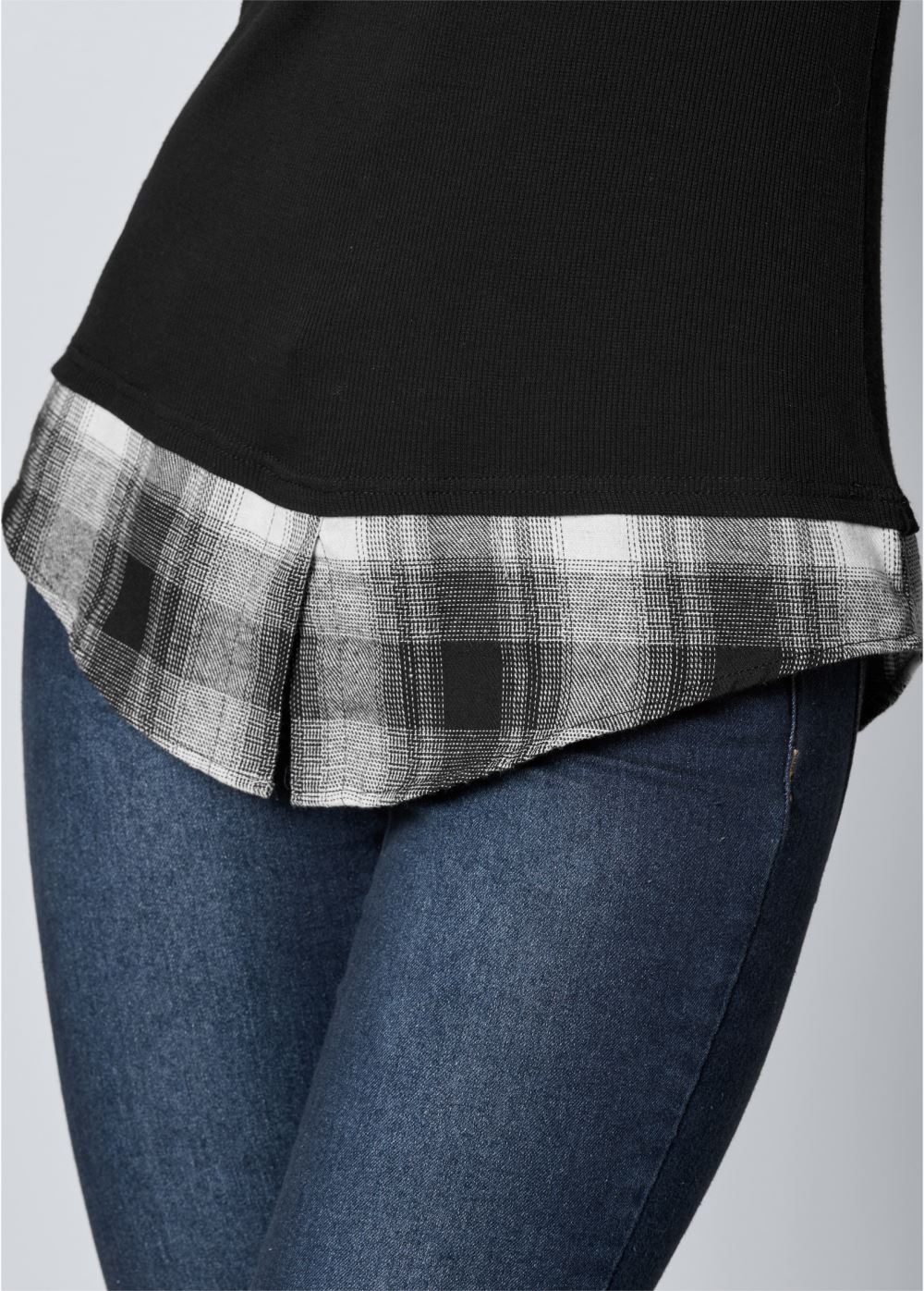 Venus Ribbed Henley Top in Black Multi
