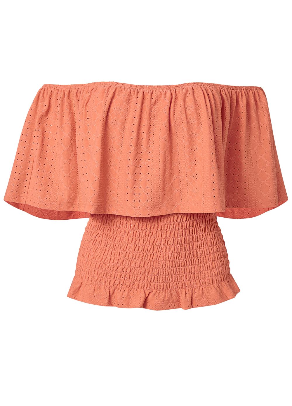 Venus Off-The-Shoulder Eyelet Top in Orange