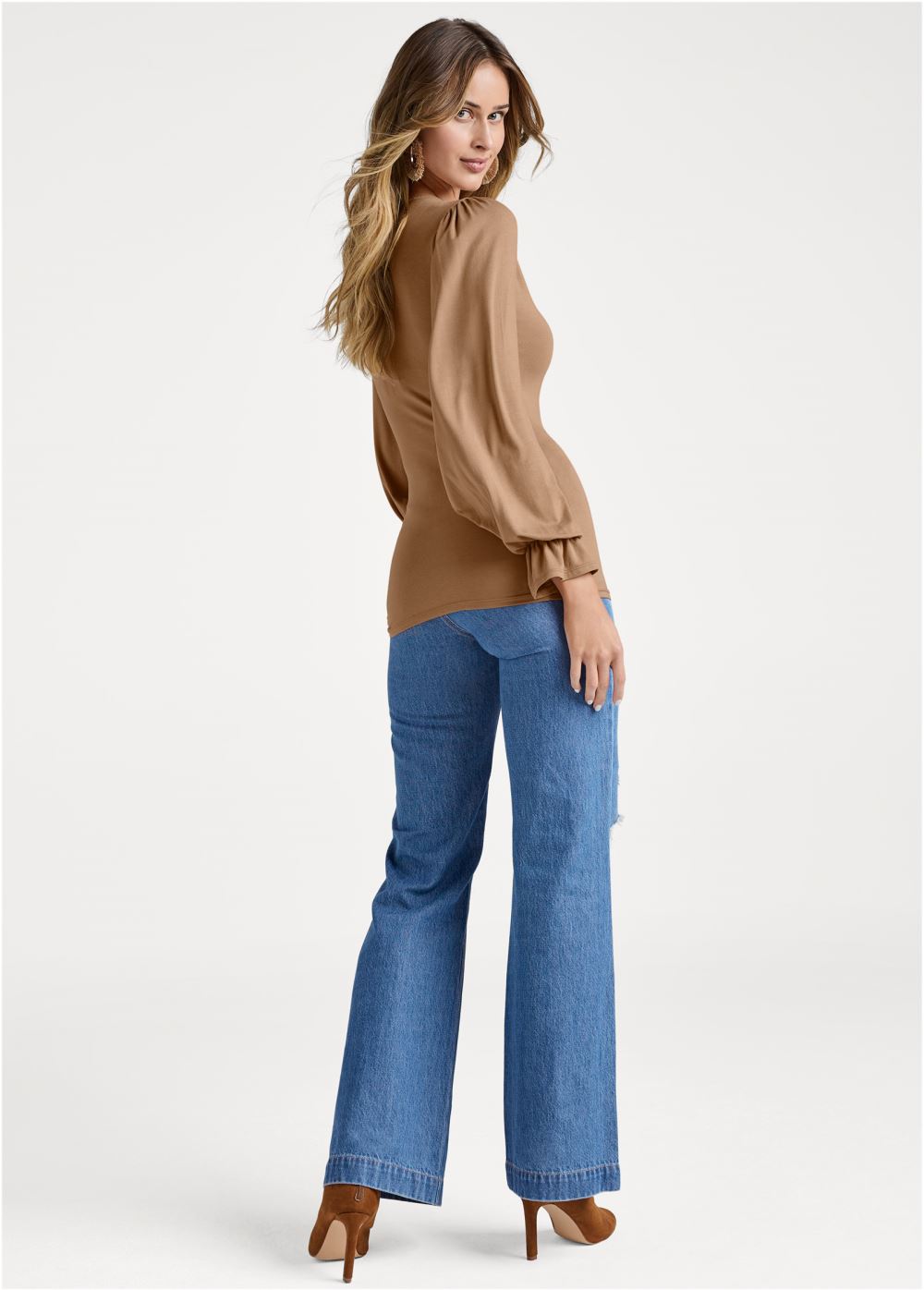 Venus Strappy Detail Long Sleeve Top in Light Brown