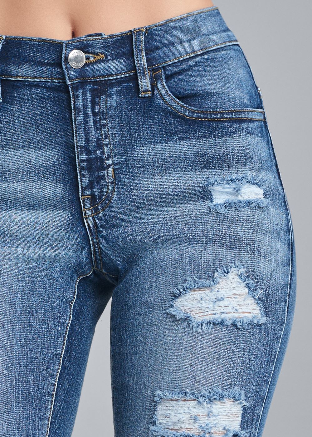Venus Ripped Capri Jeans in Medium Wash