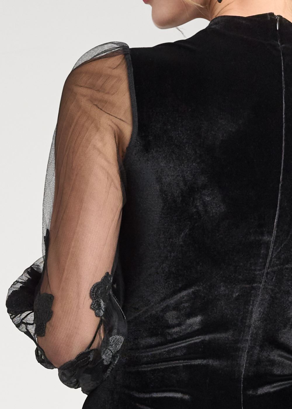 Venus Embroidered Velvet Dress - Black