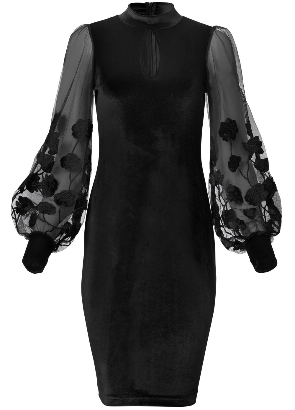 Venus Embroidered Velvet Dress - Black