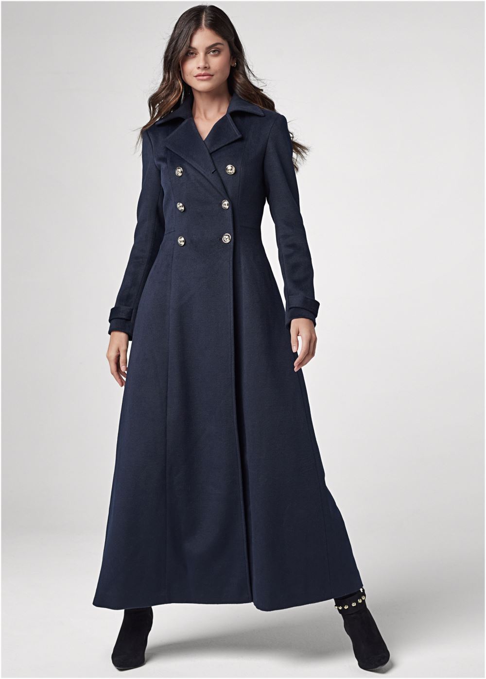 Venus A-Line Double Breasted Coat in Navy