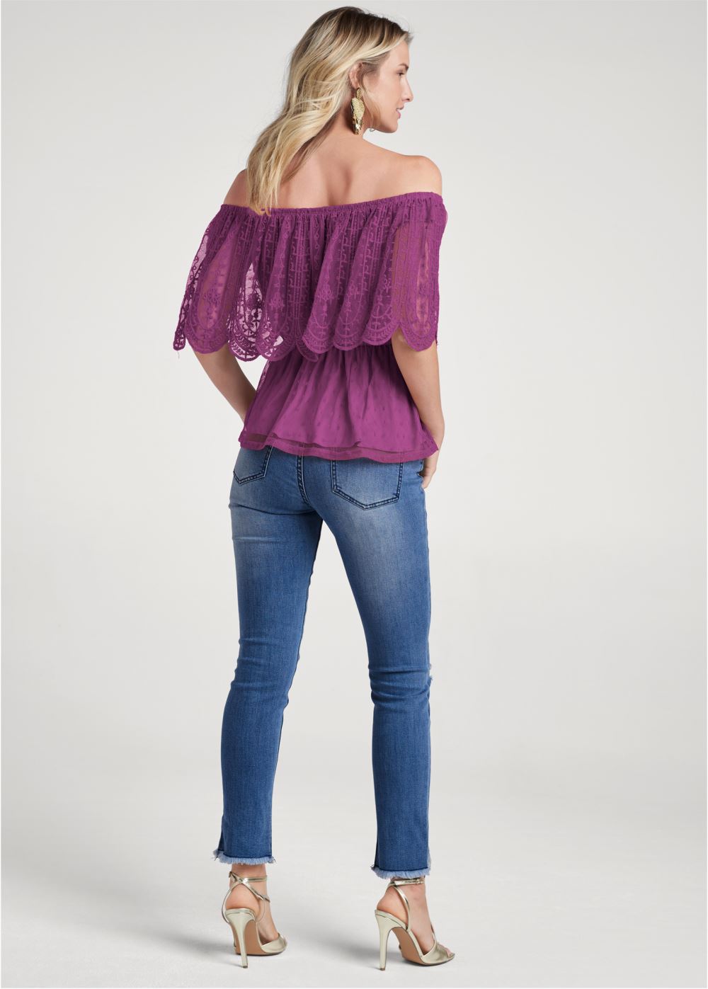 Venus Lace Off-The-Shoulder Top in Purple