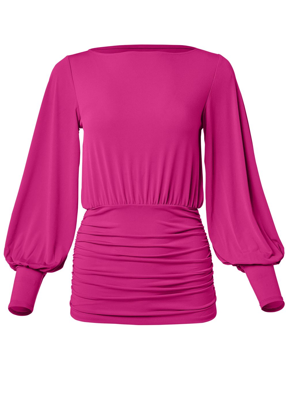 Venus Balloon Sleeve Ruched Top in Fuchsia