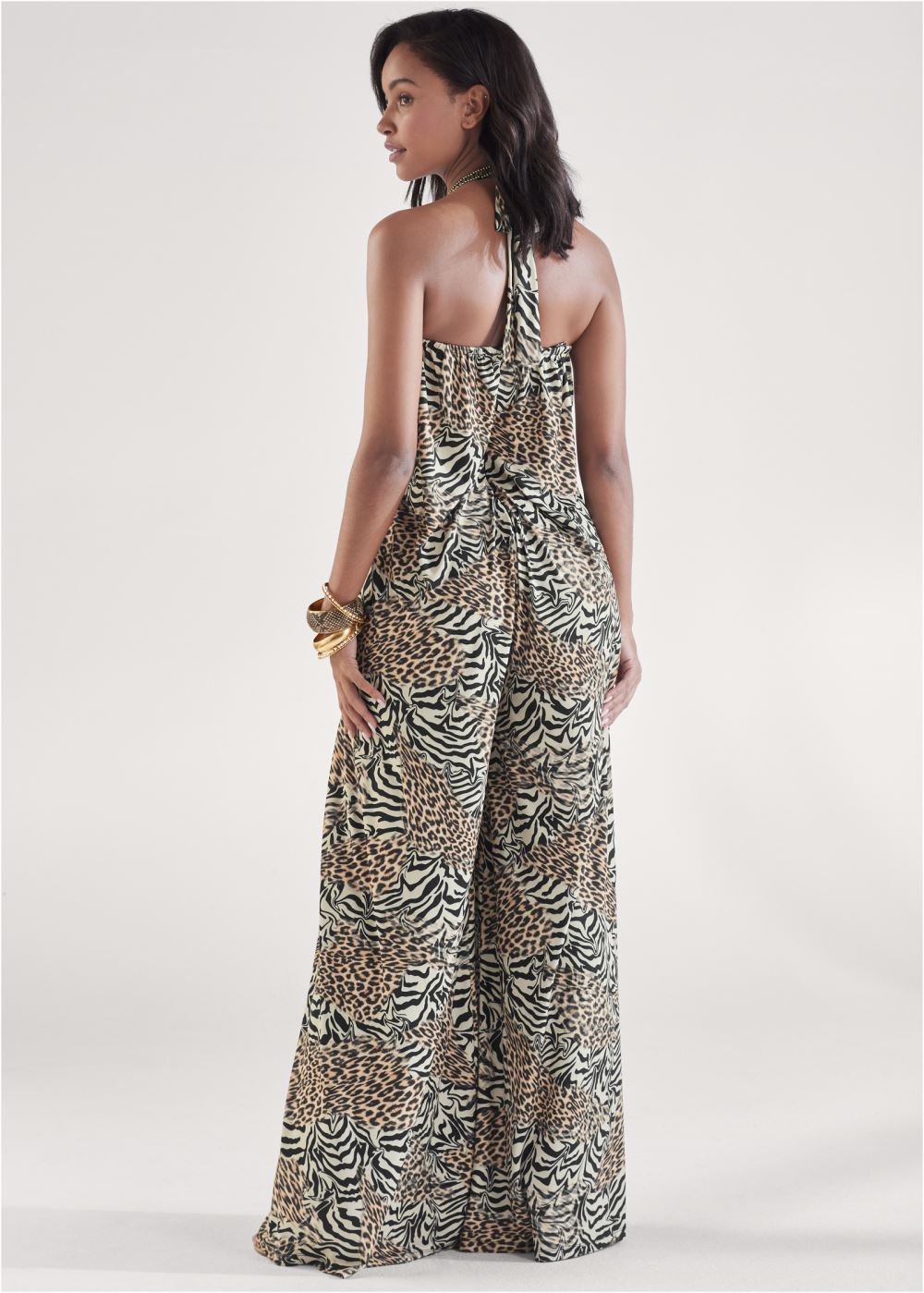 Venus Abstract Animal Print Jumpsuit in Brown Multi