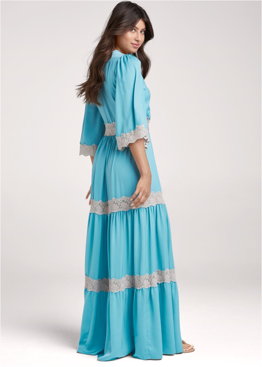 Venus Lace Detail Maxi Dress - Aqua Multi