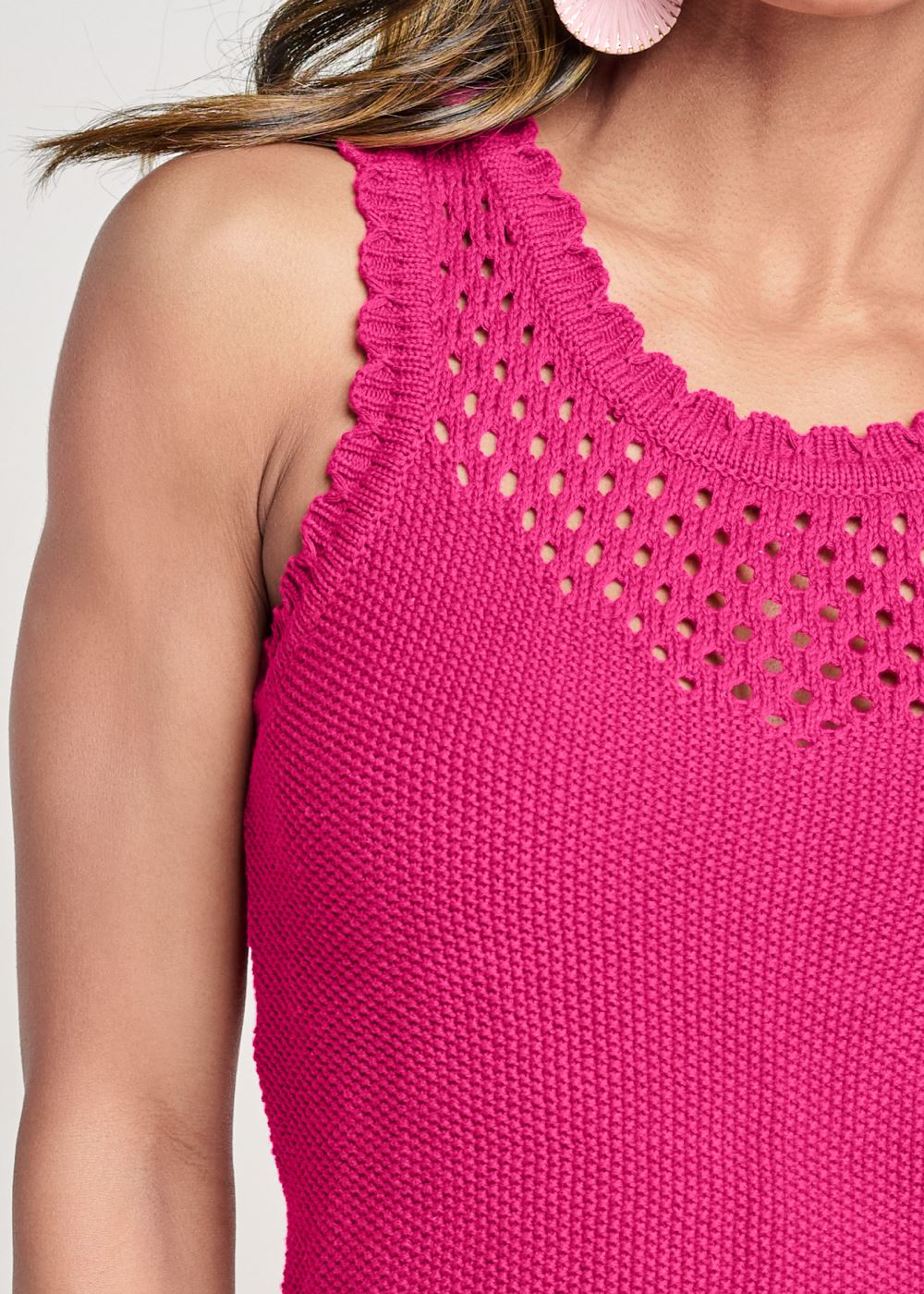 Venus VENUS | Crochet Fringe Trim Sweater in Pink