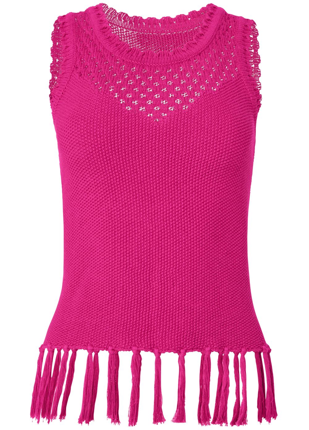 Venus VENUS | Crochet Fringe Trim Sweater in Pink